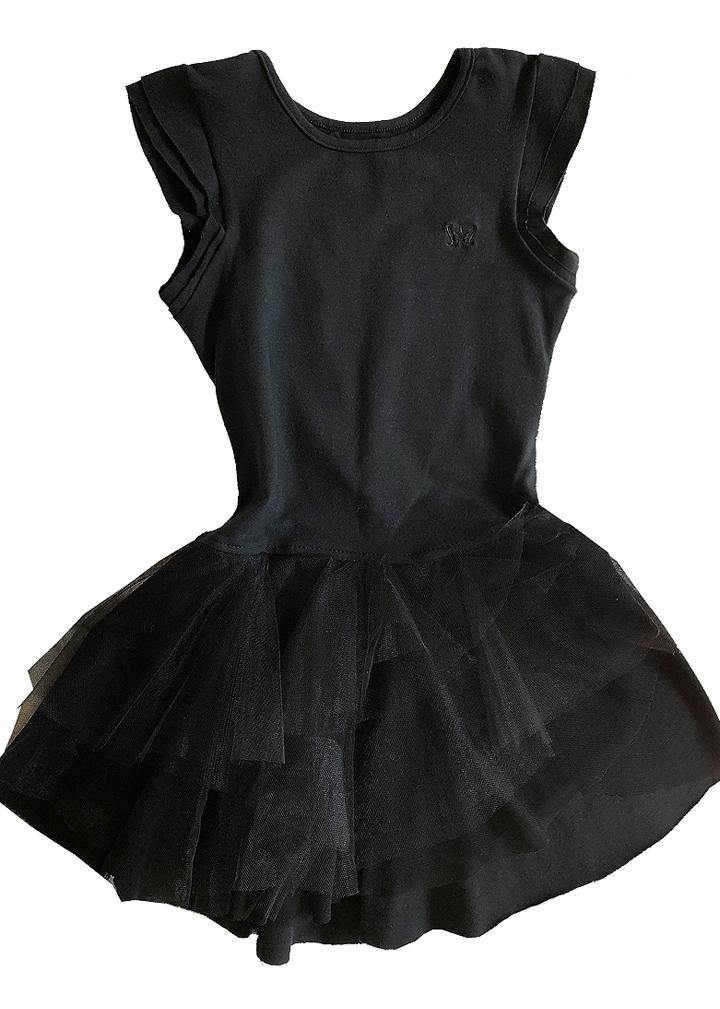 Black tutu dress in stretch cotton. It's a beautiful tutu dress with lots of tulle, couture, crown embroidery on the front, round neck and very stretch. The skirt is made of cotton between the skin and the tulle of the tutu, avoiding discomfort. 1 to 2 years of age.